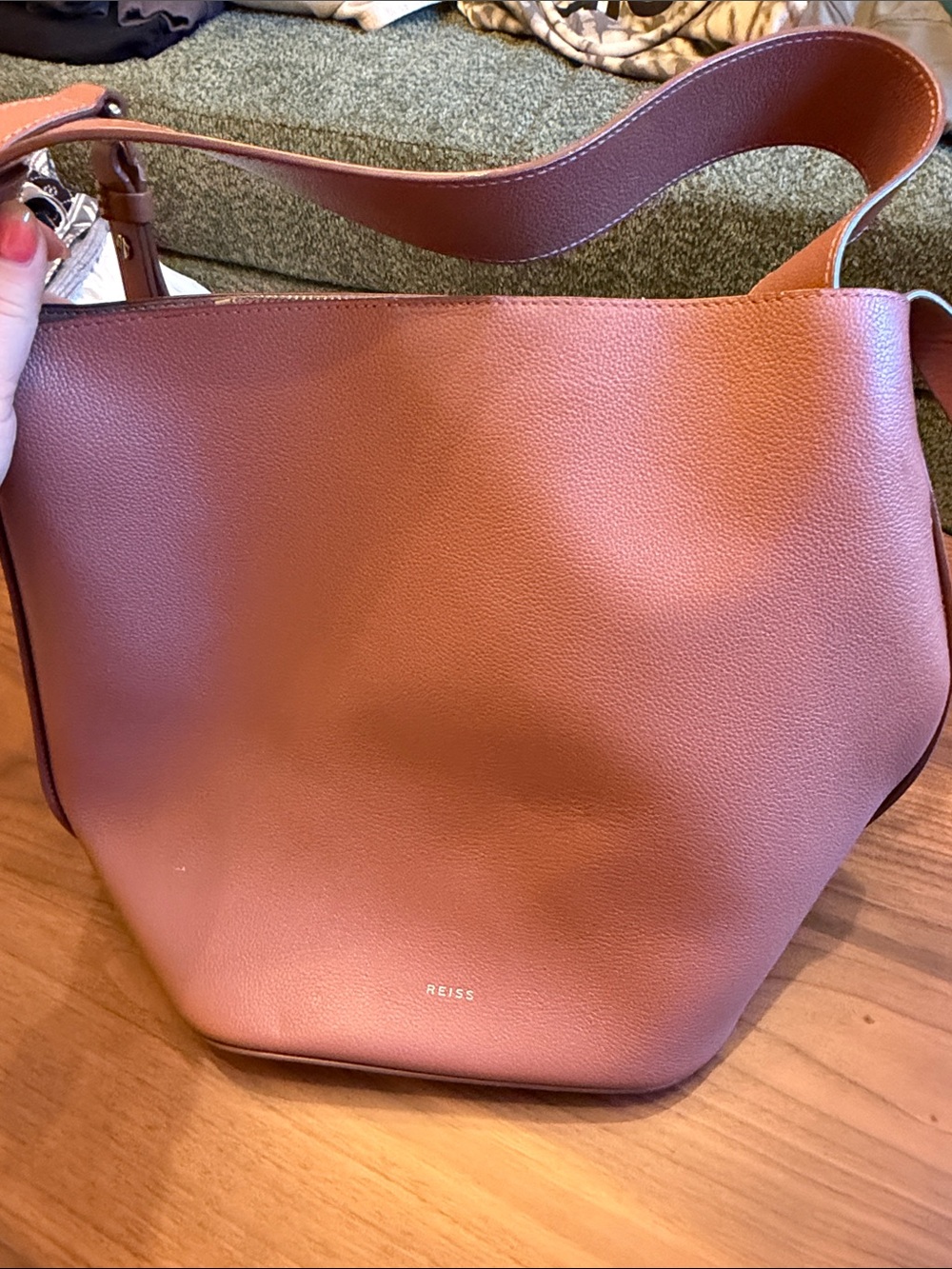 REISS Leather Shoulder Bag in Rose Brown